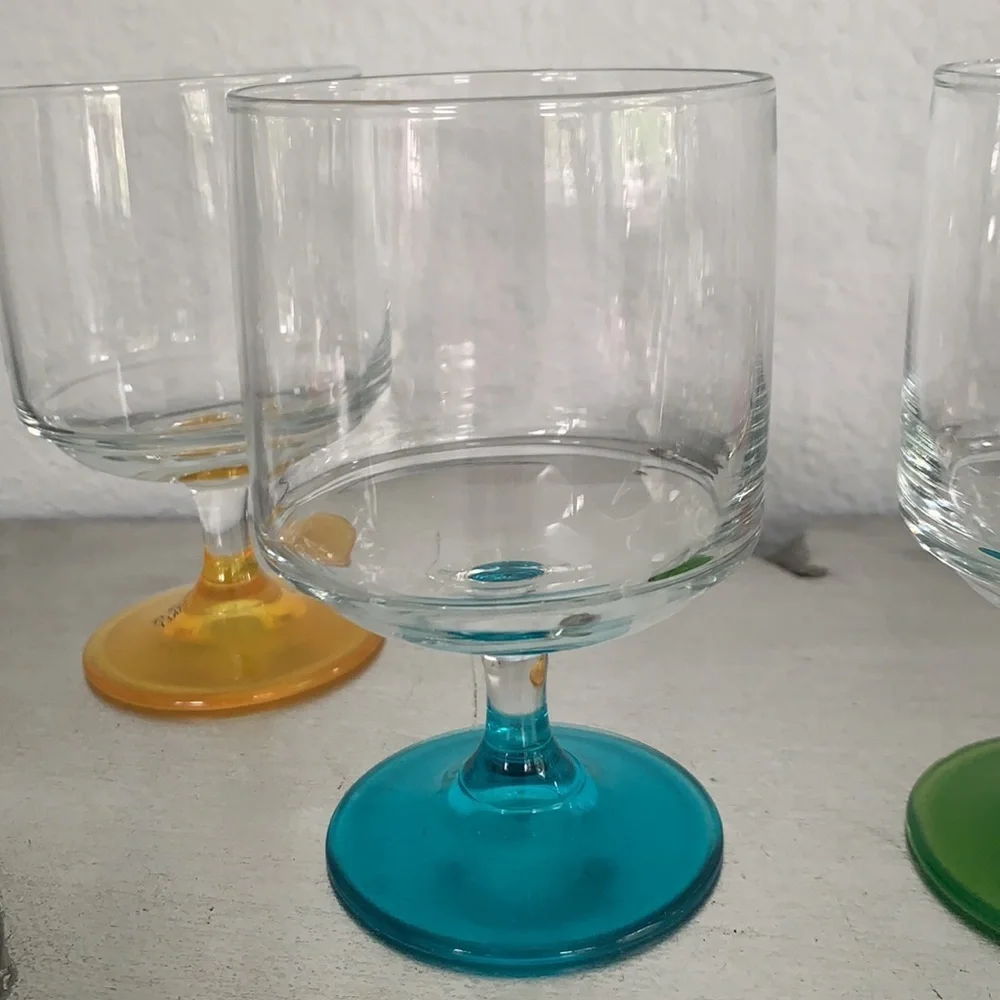 Vintage Set of 4 Multi Color Tinted Glasses